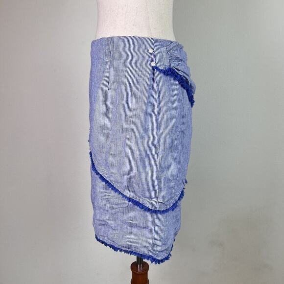 J Mclaughlin Linen Mini Skirt Women's 8 Striped Asymetric Boho Coastal Beachy - Picture 2 of 12
